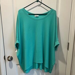 ANDREE BY UNIT Aqua Short Sleeve Ribbed Top